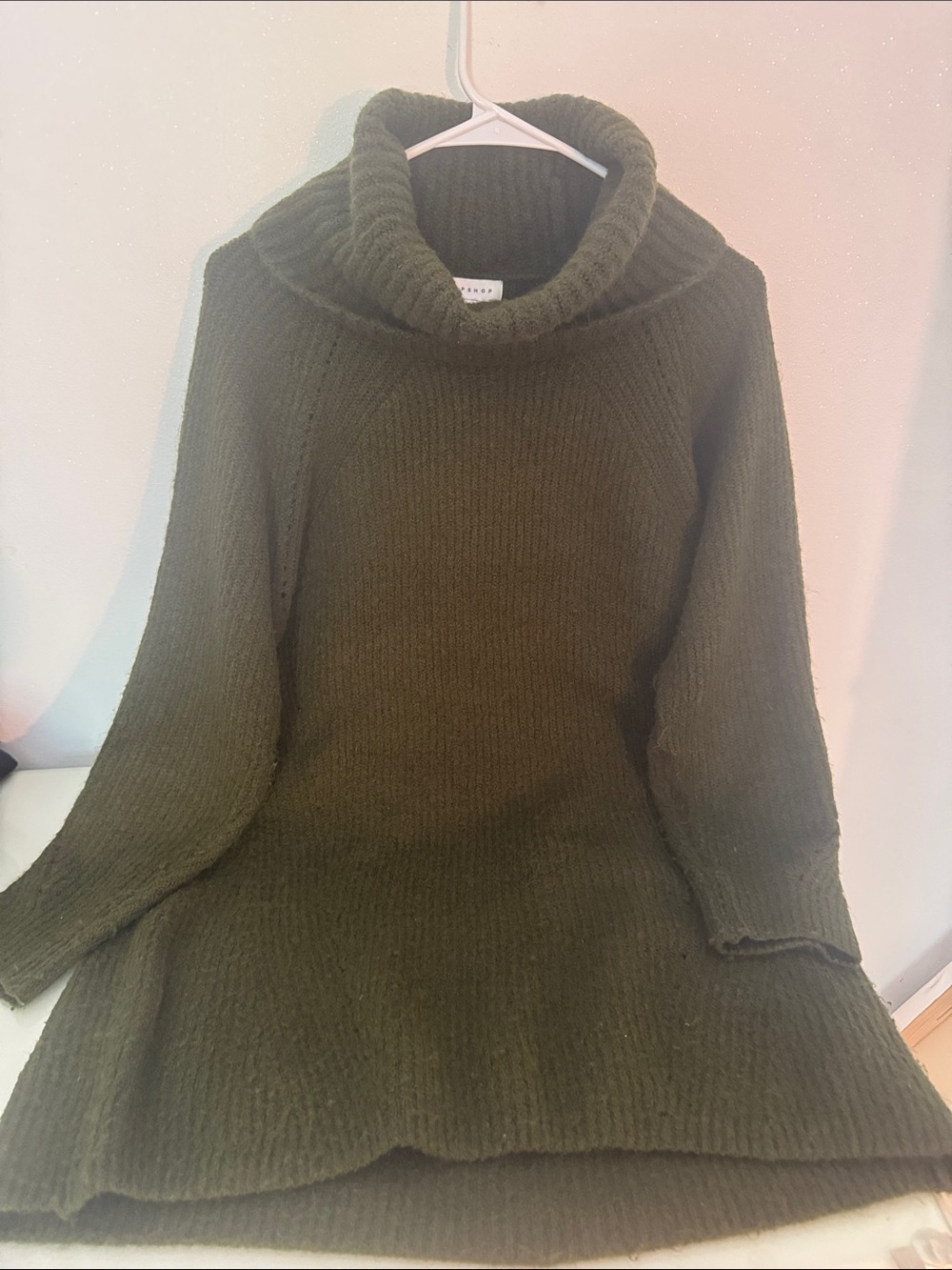 Topshop Olive Cowl Neck Knit Sweater